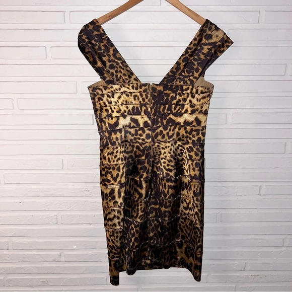 Tadashi Shoji Collection Brown Animal Print Cap Sleeve Mini Dress,Women’s Size 4 - Picture 10 of 12